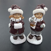 Set 2 figurine copii de iarnă, decor ceramic Crăciun - 15cm